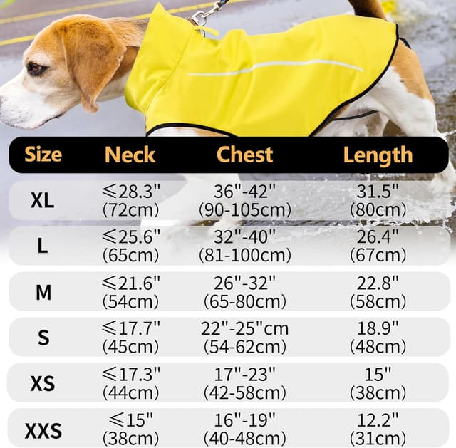 Detalle de Mile High Life dog raincoat (XXS, Yellow) – lightweight waterproof jacket with reflective stripe
