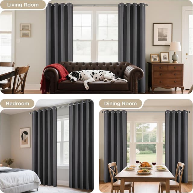 Thumbnail 6 de Joydeco Blackout Curtains for Bedroom (2 Panels) 46 x 54 Inch, Eyelet Thermal Insulated Drapes – Dark Grey