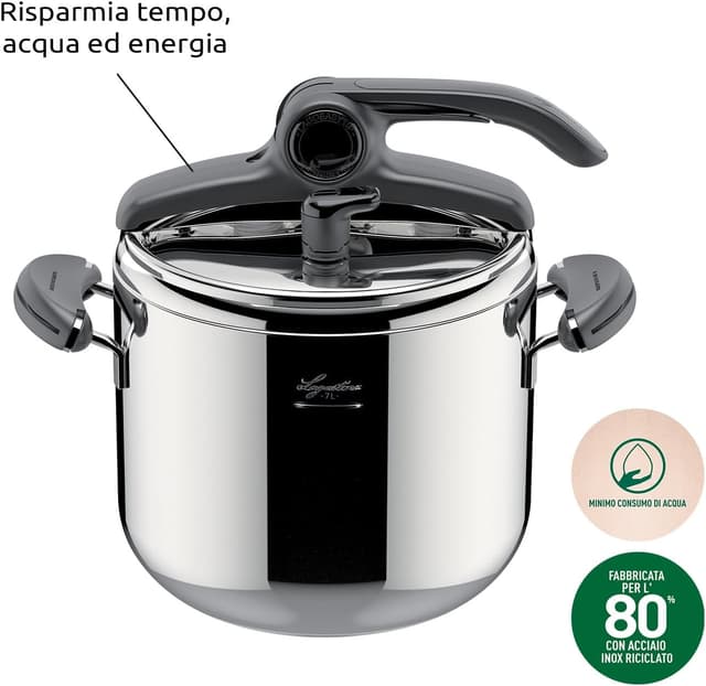 Detalle de Lagostina Mia pentola a pressione da 7 L in acciaio inox 18/10 Ø 22 cm (induzione e gas) con coperchio ad apertura facilitata