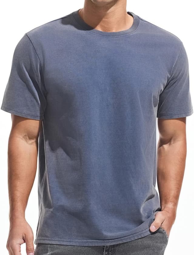 Detalle de Herren Dick T-Shirt aus 100% Baumwolle (250 g/m²) – Stone Washed Ultra weich, Regular Fit, Kurzarm Basic
