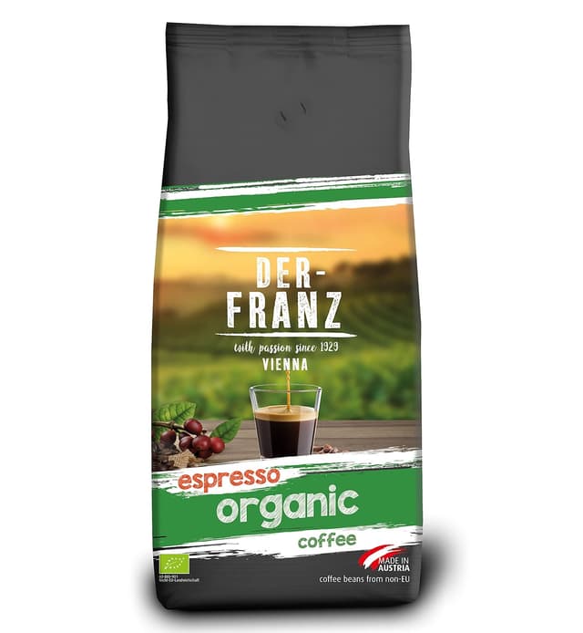 Detalle de Der-Franz Espresso Bio Kaffee ganze Bohne (1000 g) – für weiche Crema & kräftigen italienischen Geschmack