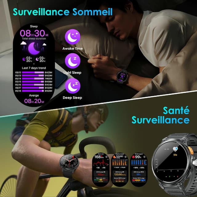Detalle de Montre connectée homme avec appels Bluetooth et écran HD 1,85" – Étanchéité IP68, batterie 730 mAh
