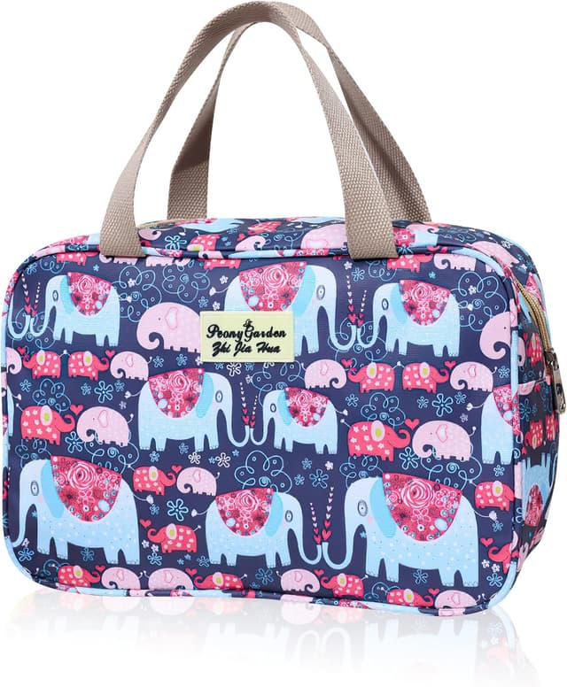 Detalle de WITERY Large Travel Toiletry Bag (30 x 21 x 12 cm) – Waterproof Wash Bag for Holidays, Swimming & Gym, Blue Elephant