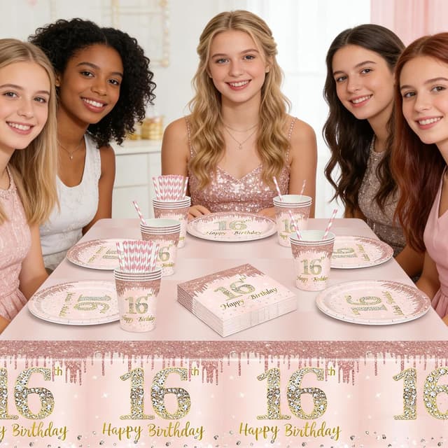 Thumbnail 6 de YRsorn 16. Geburtstag Mädchen Partygeschirr „Sweet 16“ für 16 Gäste