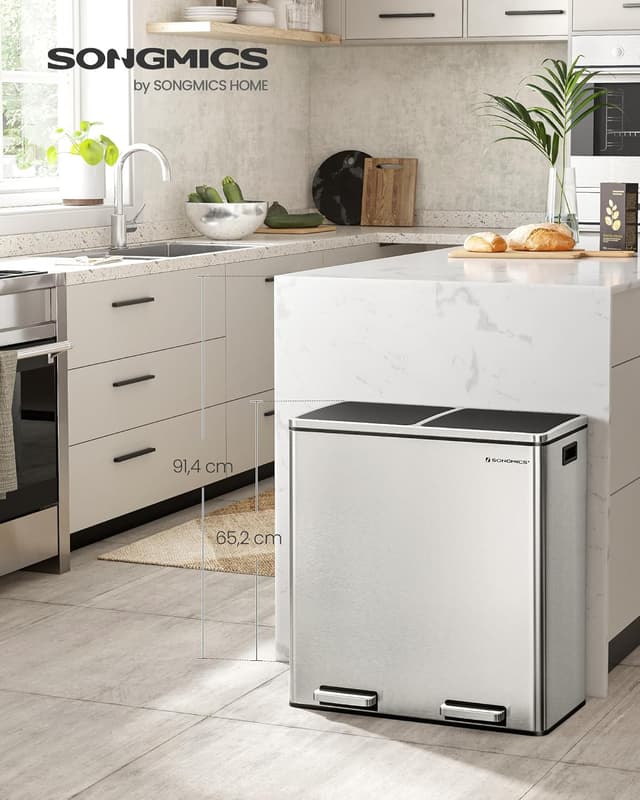 Detalle 2 de SONGMICS LTB060A01 pattumiera 2 scomparti 30 L