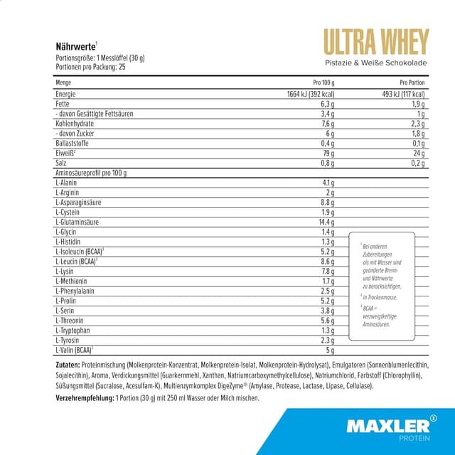 Detalle de Maxler Ultra Whey Protein in polvere Pistacchio & Cioccolato Bianco 750 g
