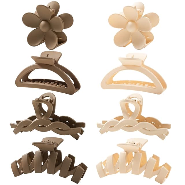 Detalle 2 de HBselect 8er-Set Haarklammern mit Blume & Kralle – Hairclips für dickes Haar, rutschfest, neutrale Farben (Variety Pack)