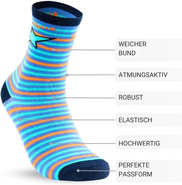 Detalle de 10 Paar Kinder Socken Jungen & Mädchen aus Baumwolle – strapazierfähig, elastisch & rutschfest für Spiel, Sport und Alltag