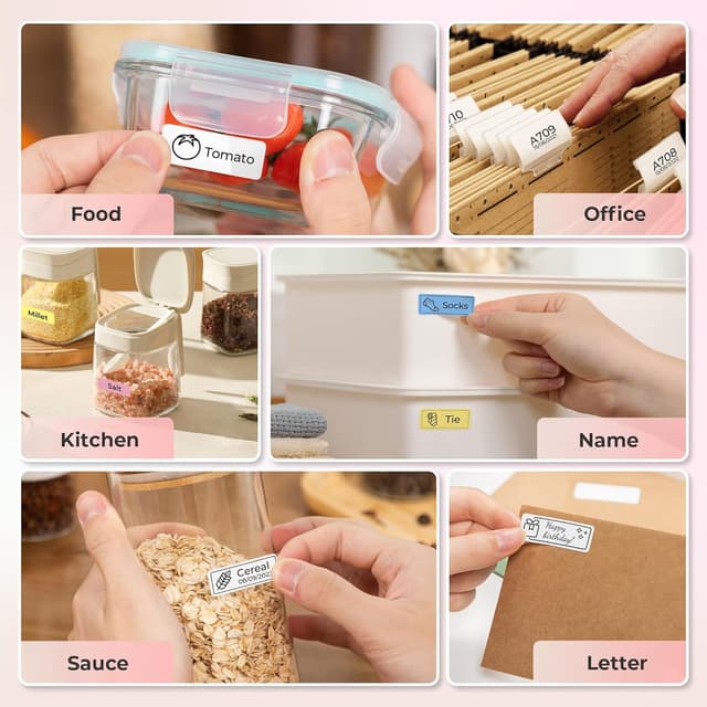 Thumbnail 6 de Nelko P21 portable Bluetooth label printer with tape (pink) for phone-based stickers and organisation