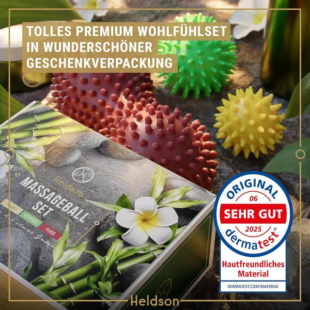 Detalle 2 de HELDSON® Premium Massageball 3er Set inkl. Peanut-Ball & Igelbälle für Fuß-, Hand- und Rückenmassage