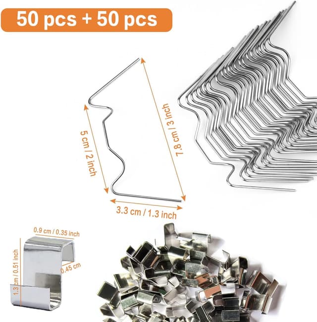 Detalle 2 de 50 pcs Greenhouse Glass Clips (25 W Glazing Clips & 25 Z Overlap Clips) – Stainless Steel glazing fixing clips for glass panels