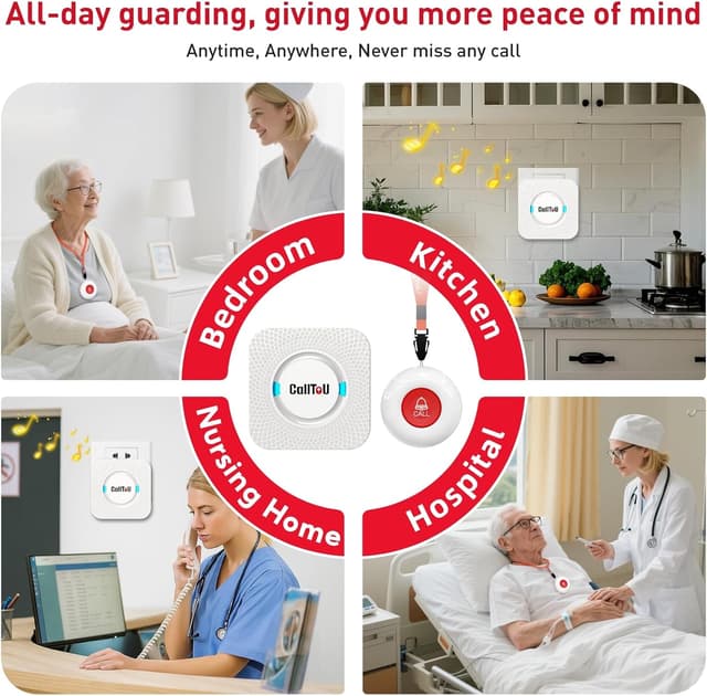 Detalle de CallToU Wireless Personal Alarms for Elderly with SOS Panic Button and UK Plug-In Receiver (500ft range, 2 waterproof buttons)