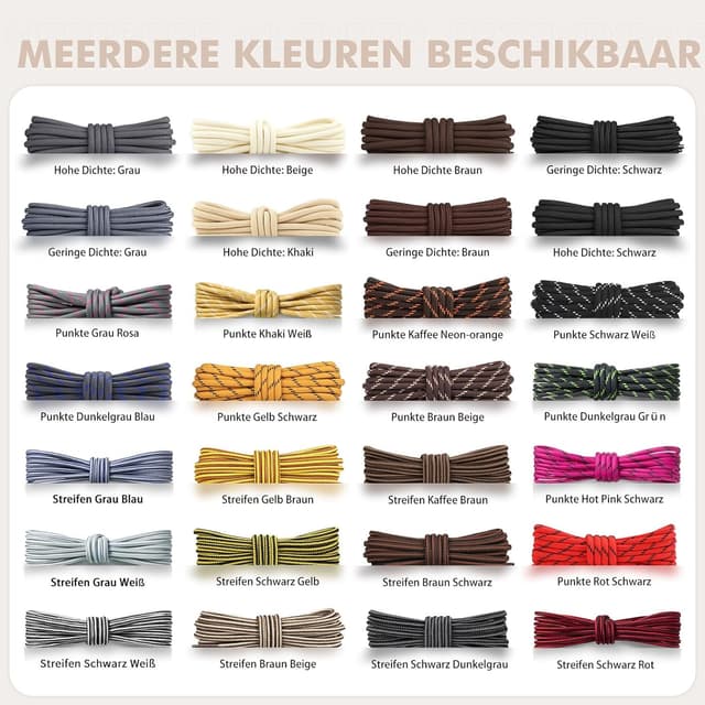 Detalle de Stepace Rund Schnürsenkel (2 Paar) – reißfest für Wanderschuhe, Arbeitsschuhe & Trekkingschuhe