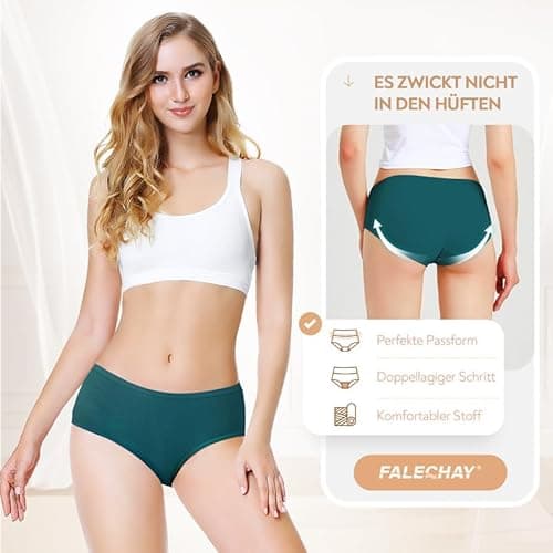 Detalle de Falechay Damen Slips aus Baumwolle, Mittel-Taille – 6er-Pack Unterhosen (Sportunterhosen)