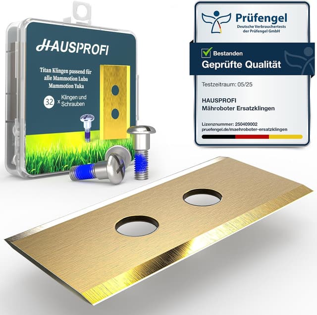 Detalle de HAUSPROFI 32x Titan Ersatzklingen & Messer für Mammotion Luba 2, Luba 1 & Yuka (DIN EN 50636-2-107 geprüft)