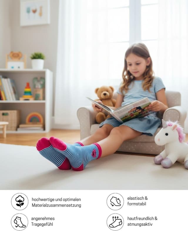 Detalle de 10 Paar Kinder Socken für Jungen & Mädchen aus Baumwolle – strapazierfähig für Alltag, Spiel und Sport