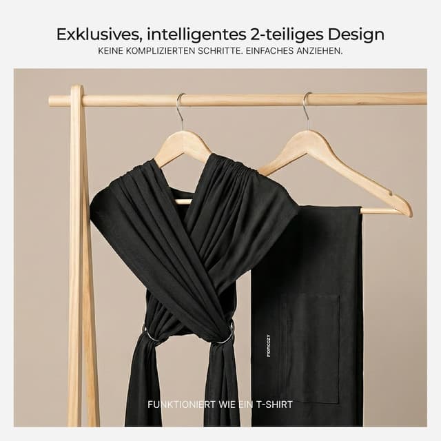 Detalle de Momcozy elastisches Babytragetuch für Neugeborene ab Geburt (3,6–15 kg) als Ring Sling – atmungsaktiv, ergonomisch, OEKO-TEX 100 zertifiziert, Schwarz