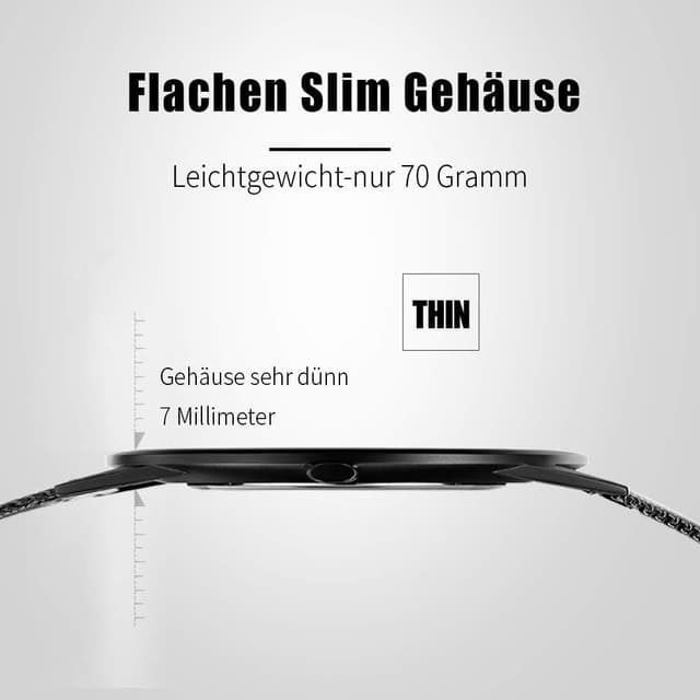 Detalle de CRRJU Herren Uhr ultra dünn wasserdicht – analog, Quarz mit Edelstahl-Meshband