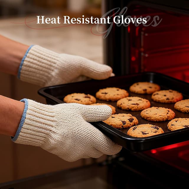 Detalle 2 de Houbobo Heat Resistant Oven Gloves (Set of 2) – full-hand, fingered grill gloves for hot food handling