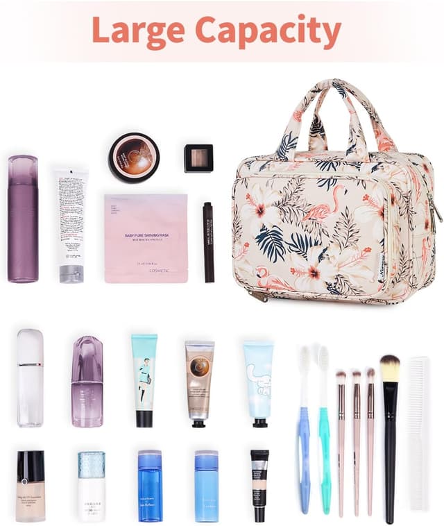 Detalle de Narwey Full Size Toiletry Bag (Large Wash Bag) – Beige Flamingo