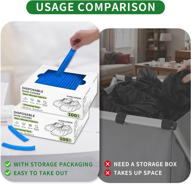 Detalle 2 de PUPILLEMON Non-Woven Disposable Shoe Covers (50/100/200 Pack) for Indoors, Breathable Anti-Slip