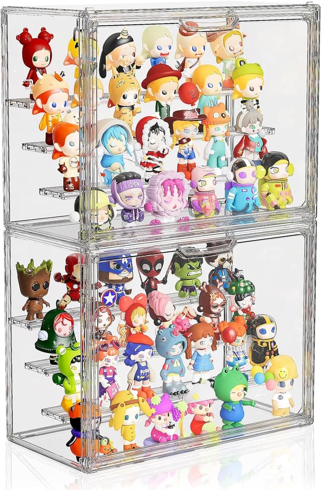 MSHOMELY Clear Acrylic Display Case (4-Layer) for Collectibles Figures — 2-Pack, Stackable Shelves