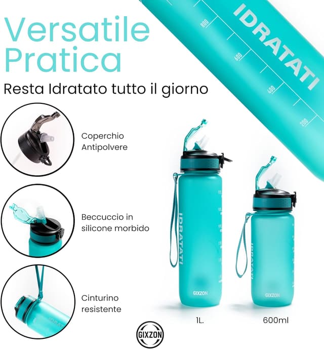 Detalle 2 de GIXZON borraccia motivazionale 600 ml Tritan