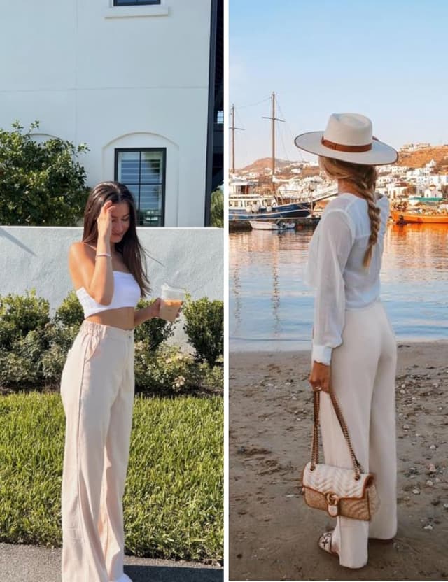 Detalle 2 de Hooever Women’s Cotton Linen Pants with Button Front and High-Waist Wide Leg Fit