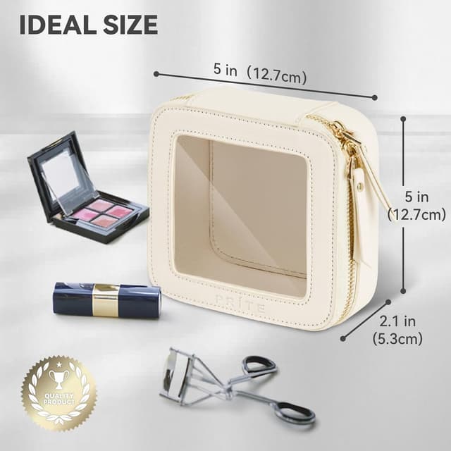 Detalle de Prite Small Clear Makeup Bag (Beige) with Gift Box – Waterproof Mini Cosmetic & Travel Toiletry Pouch