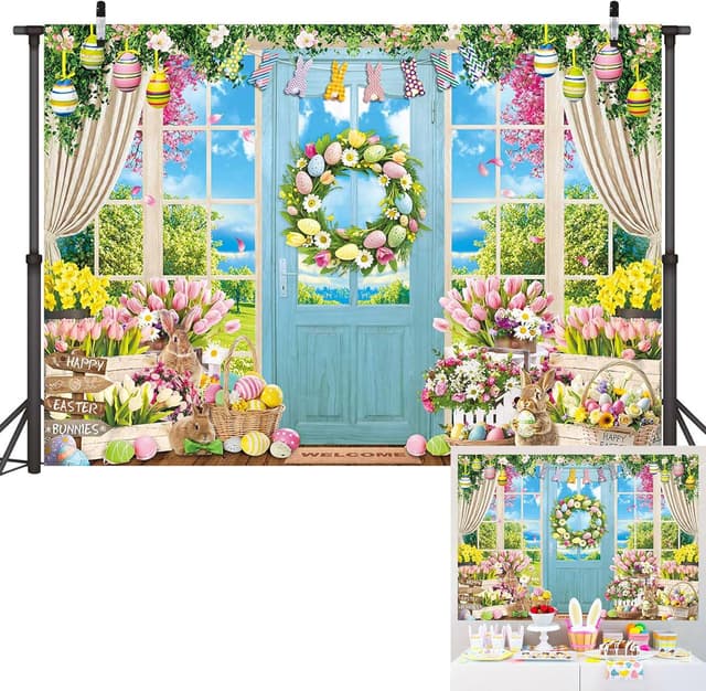 Thumbnail 6 de Spring Easter Backdrop Rabbit Colorful Eggs
