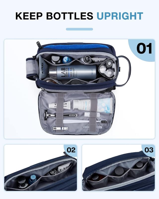 Detalle 2 de BAGSMART Kulturbeutel für Herren (Kulturtasche Organizer) aus wasserabweisendem PU-Leder – Dopp Kit in Marineblau