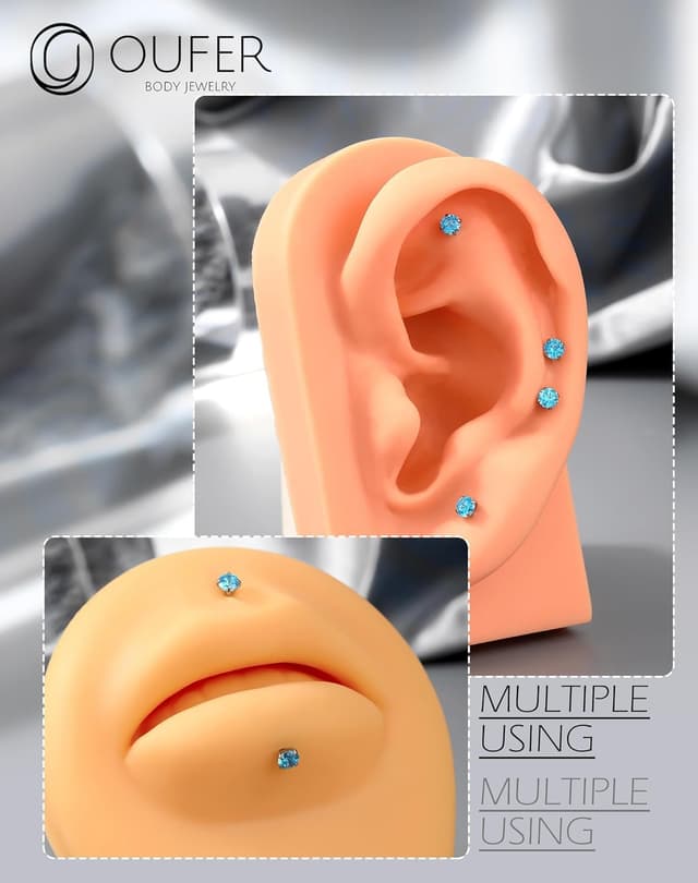 Thumbnail 5 de OUFER Labret Titanium 16G Aqua CZ 6–12mm