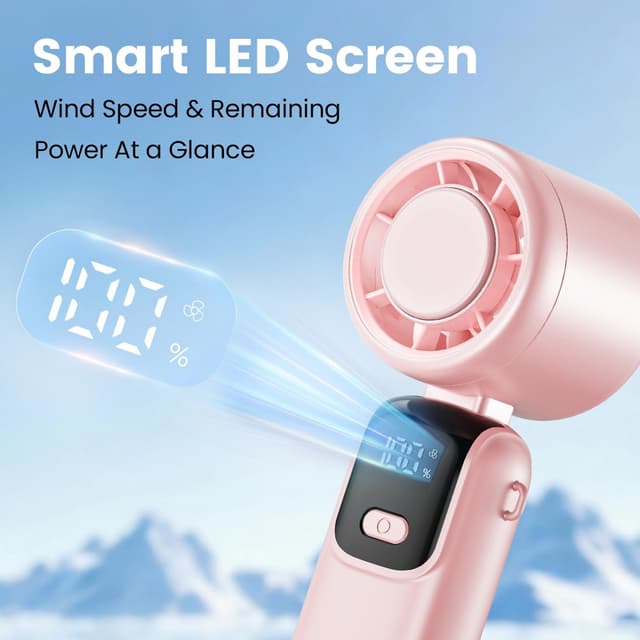 Detalle de HappyGoo Portable Fan (5-Speed Turbo Mini Fan) with Smart LED Display and 2000mAh Battery