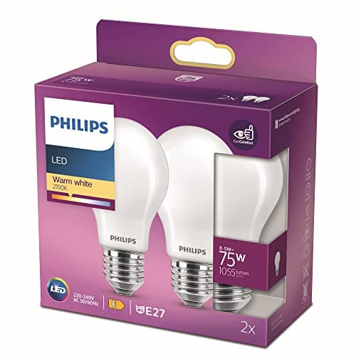 Detalle de Philips Bombilla LED E27 75W Blanca Cálida - Pack 2 🌟
