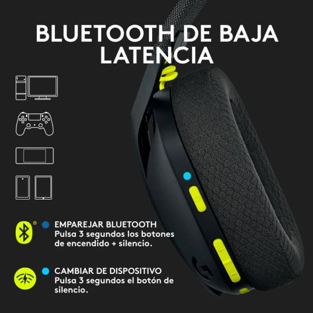 Detalle 2 de Logitech G435 Auriculares Gaming Inalámbricos 🎧 - Negros