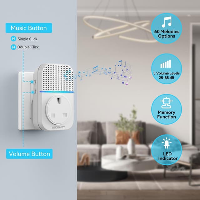 Thumbnail 5 de TECKNET Self-Powered Doorbell 1300 ft 🔔