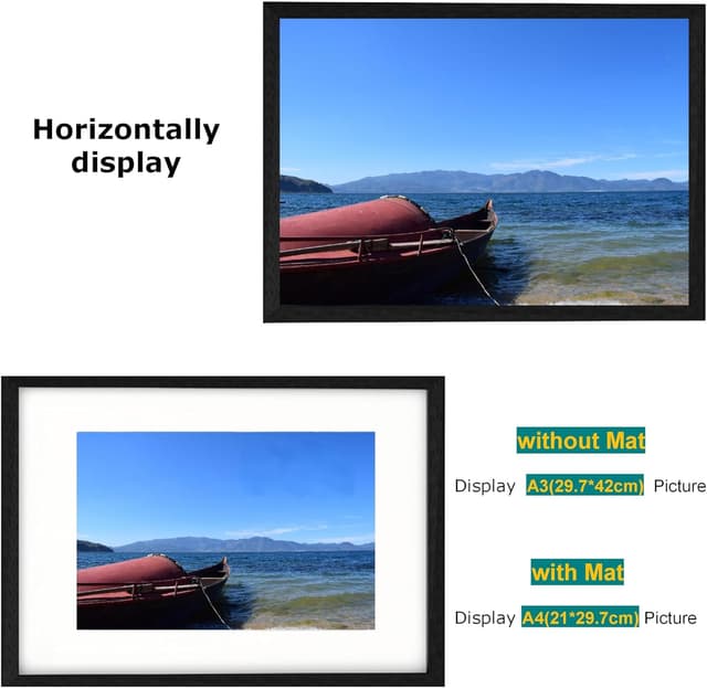 Detalle de Szyeequoo A3 Picture Frame 3 Sets with Clear Plexiglass – Matted to A4, Wall Hanging (Black)