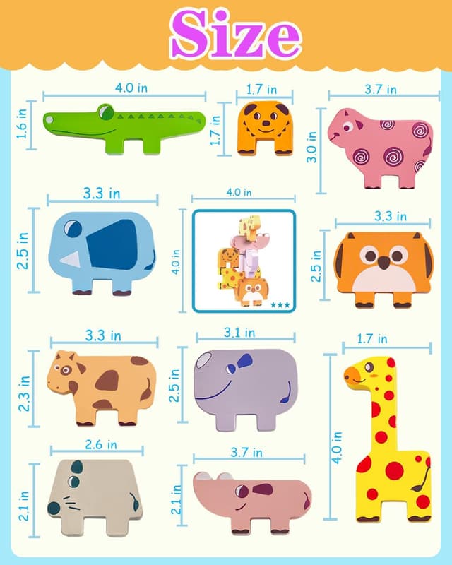 Detalle 2 de Maaacute Montessori Wooden Animal Blocks Sorting & Stacking Toy (10-Pack) for Toddlers Age 2–4