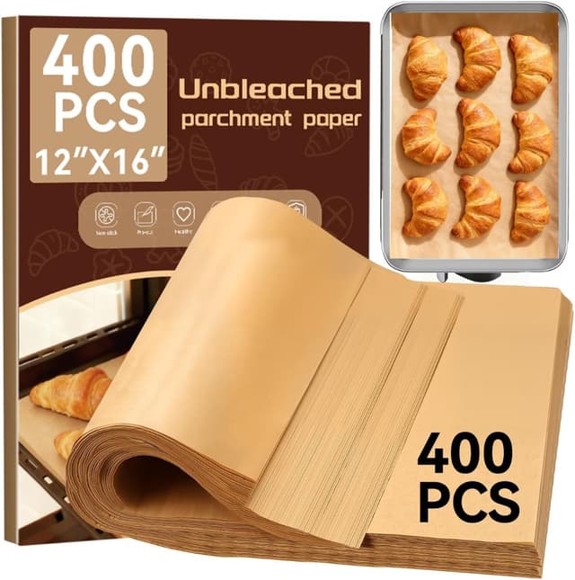 Detalle de YUANYE 400-Pack Unbleached Parchment Paper Baking Sheets (12"x16")