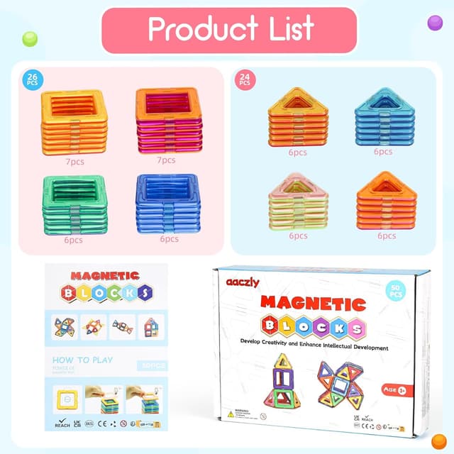 Thumbnail 5 de aaczly Bloques magnéticos 50 piezas para niños