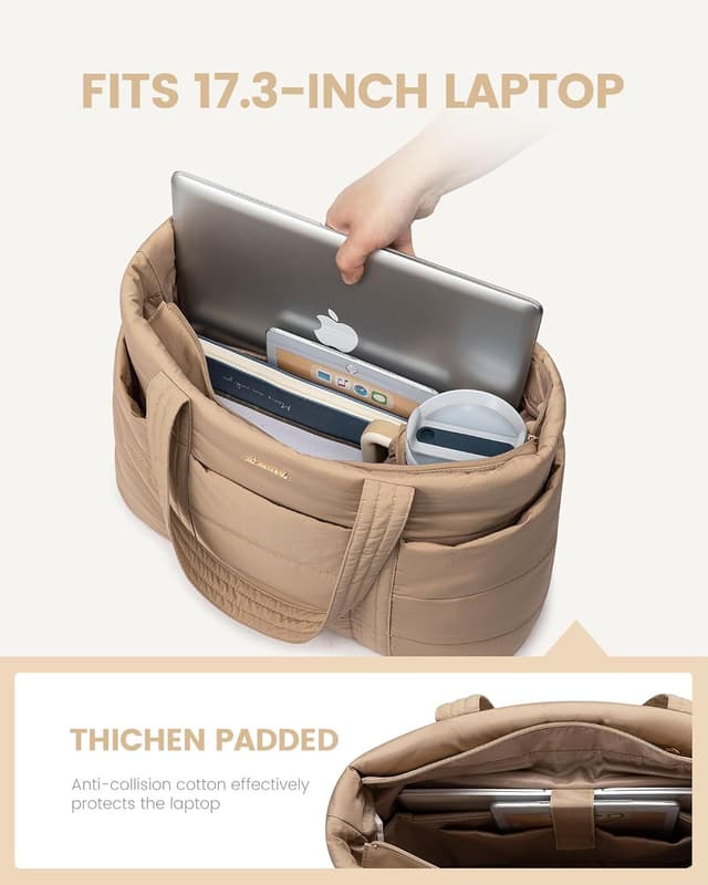 Detalle 2 de LOVEVOOK Lightweight Quilted Puffer Tote Bag for Women with Zip and 13 Pockets