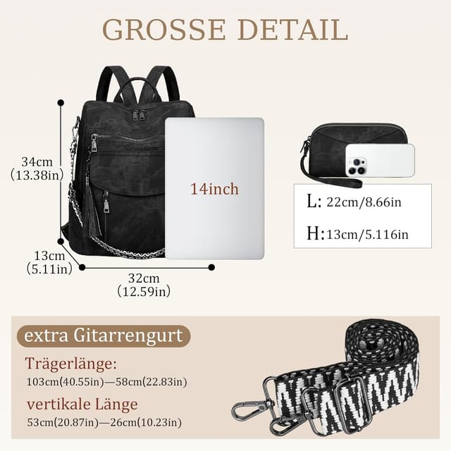 Detalle de Rucksack Damen 3 in 1 Set 31,5 cm LEASOUL