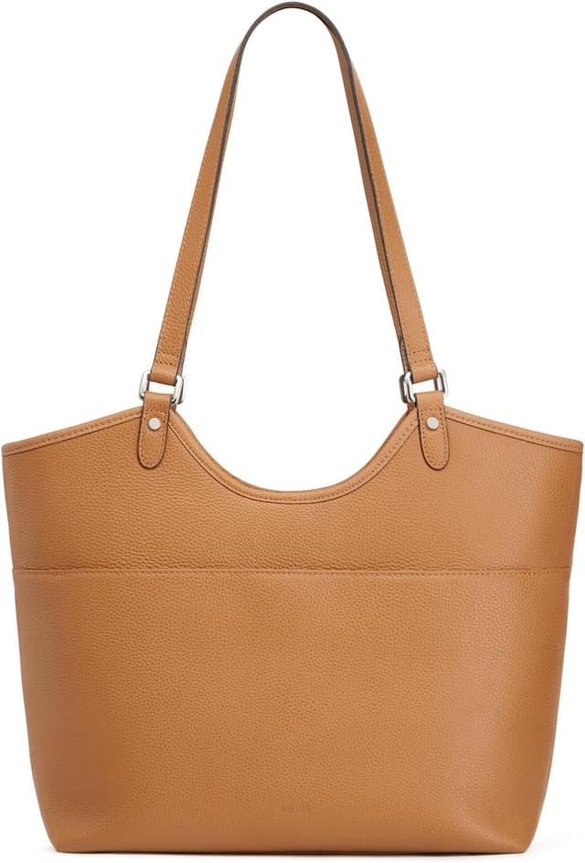 Detalle de S-ZONE genuine leather tote bag for women with zipper – work, travel & shoulder carry