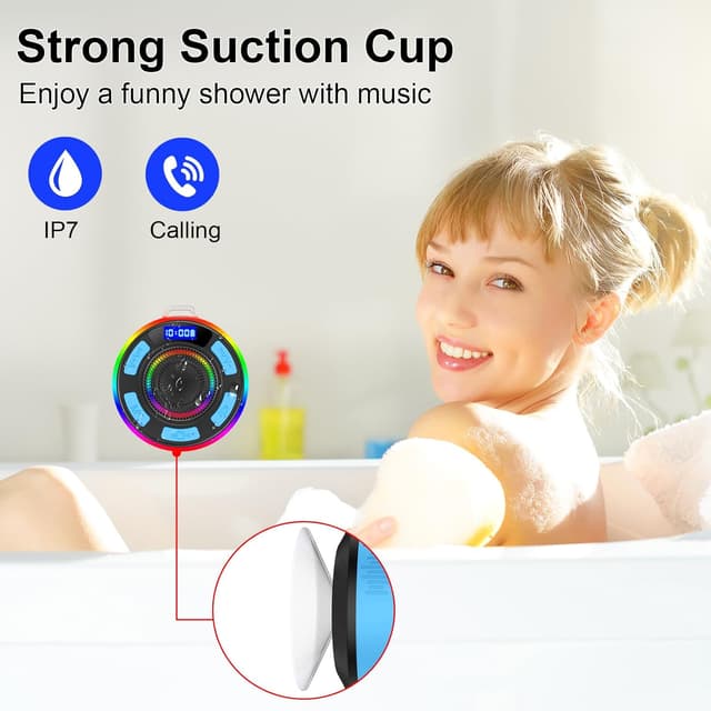 Detalle de Bluetooth Shower Speaker with IPX7 Waterproof, Bluetooth 5.3 & HD Stereo Sound (IPX7 Suction Cup, Blue)