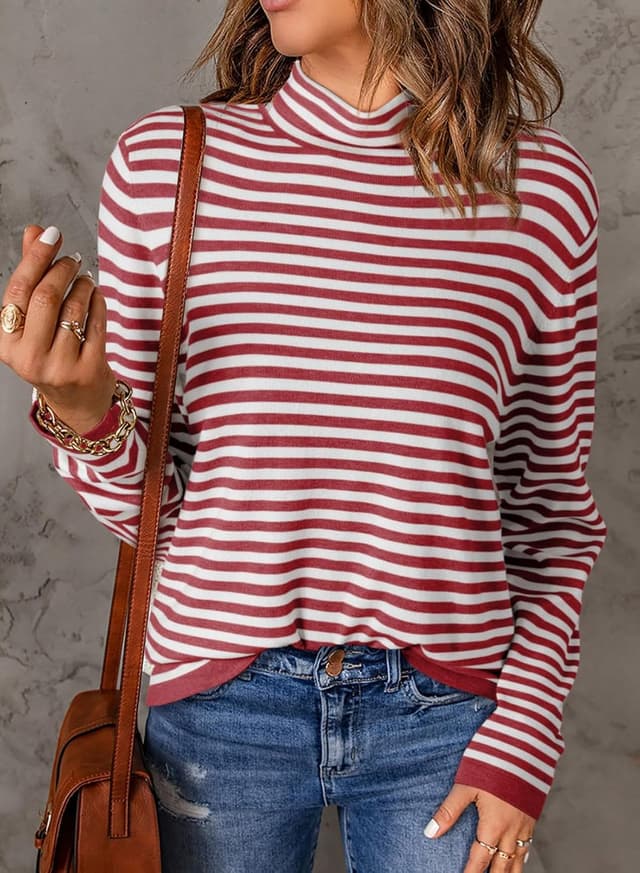 Detalle 2 de Dokotoo women’s striped half-turtleneck pullover jumper (long sleeve, colour block, UK S–XXL)