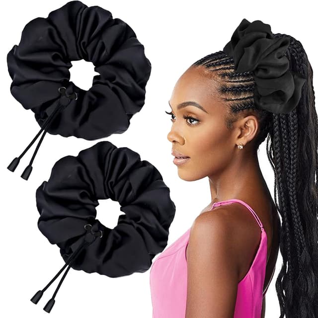 Thumbnail 6 de 6 Pack Black Adjustable Afro Puff Hair Ties with Satin Elastic Bands (Deep Black)