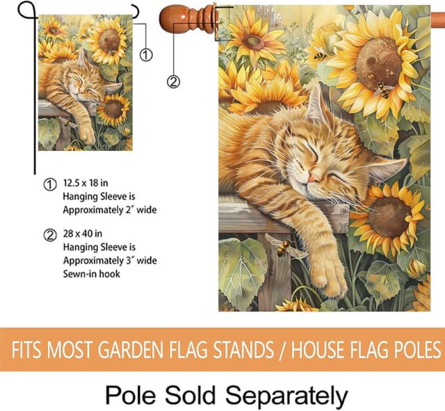 Thumbnail 2 de Morigins Cute Sunflowers Cat Flag 28x40