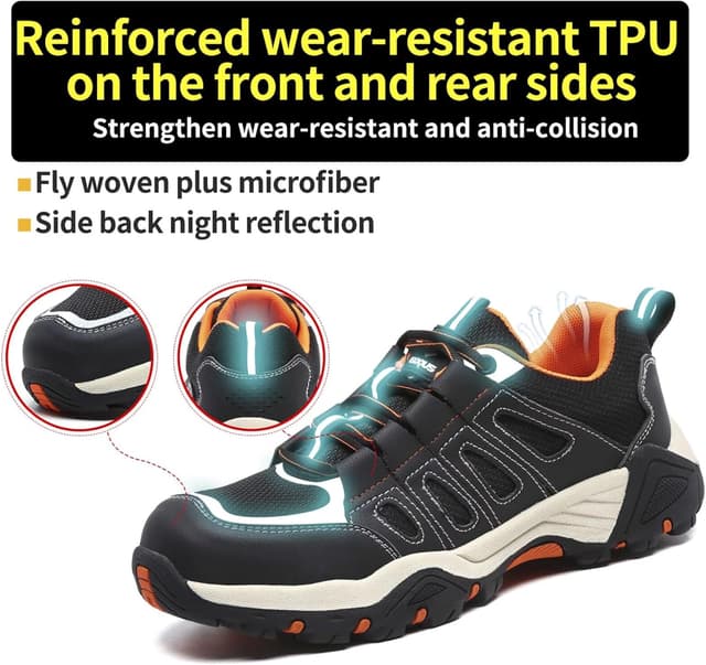 Detalle de ISOOUS Scarpe Antinfortunistiche con punta in acciaio traspiranti leggere (nero/arancione) UE 40
