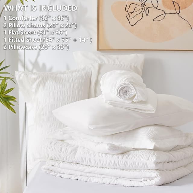Detalle 2 de CozyLux Full Size 7-Piece Seersucker Comforter Set with Sheets (White)