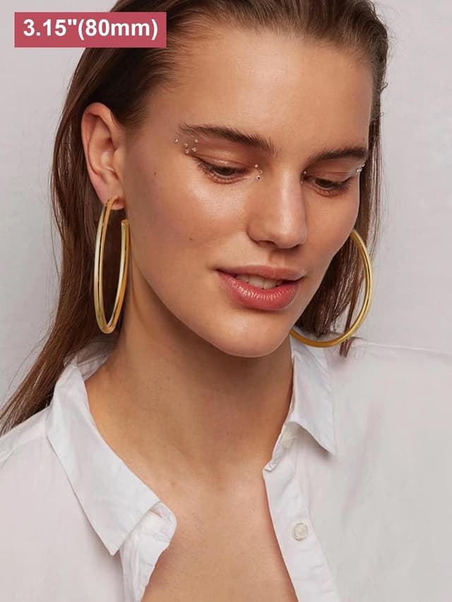 Detalle de FOCALOOK Creolen Damen Ohrstecker aus Edelstahl – Statement-Ohrringe in 30/40/60/80 mm